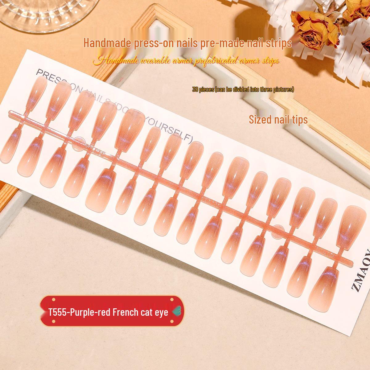 

Purple-Red Cat-Eye Ladder Nail Patches - 30 Removable Pieces for Daily Wear S/S/S
