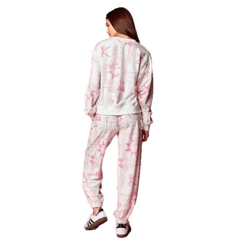 2026 Womens Printed Sweatshirt Set Casual Jogger Pants Two-Piece Outfit