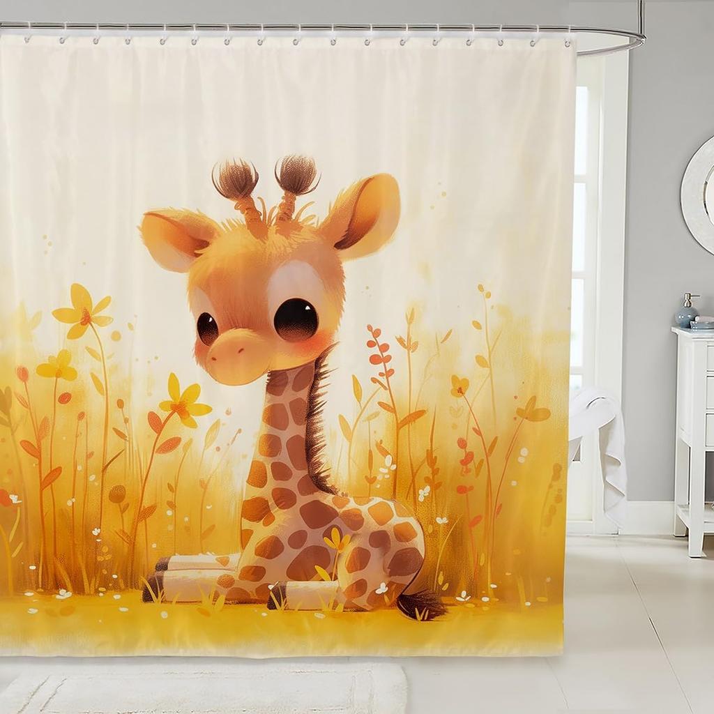 Cartoon Black Cat Shower Curtain Retro Pink Cherry Blossom Wild Flowers Bathroom Curtain Kids Teens Adults Cute Animal Vintage