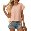 Women Solid Crew Neck Short Sleeve T‑Shirt Hollow Out Petal Sleeve Loose Casual Blouse For Spring Summer Daily Wear