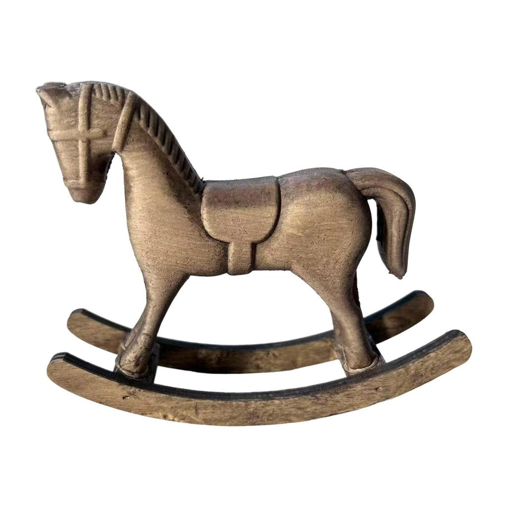 Wooden Rocking Horse Decoration Ornament Wooden Horse Statue Decoration for Living Room Bookcase Bedroom Desktop Parties