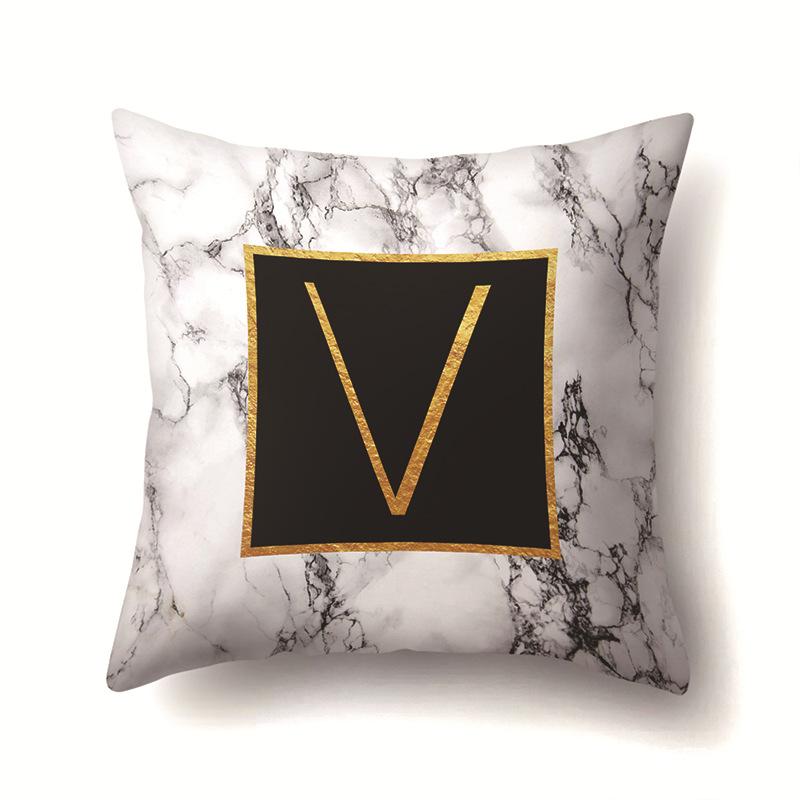 Polyester Pillowcase Home Printed Marble Black Gold Pillowcase 26 English Letter Cushion Cover