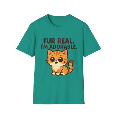 Unisex Softstyle T-Shirt Smug Cat Funny Fur Real I’m Adorable Tabby Kitten Tee