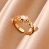Pink Zircon Stainless Steel Rings for Women Retro Gold Color Open Ring Fashion Jewelry Anti Fading Prom Accessories Birthday