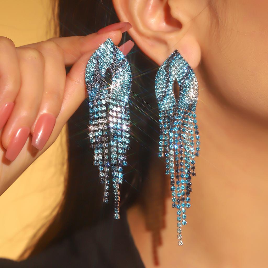 Temperament Color Shiny Rhinestone Long Earrings