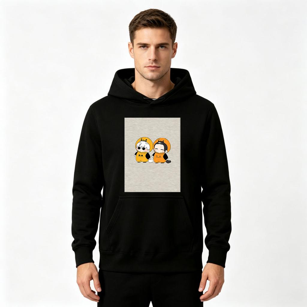 Men's Pullover Hoodie, Cute Cartoon Chibi Character Print Casual Long Sleeve Hooded Sweatshirt for Daily Wear