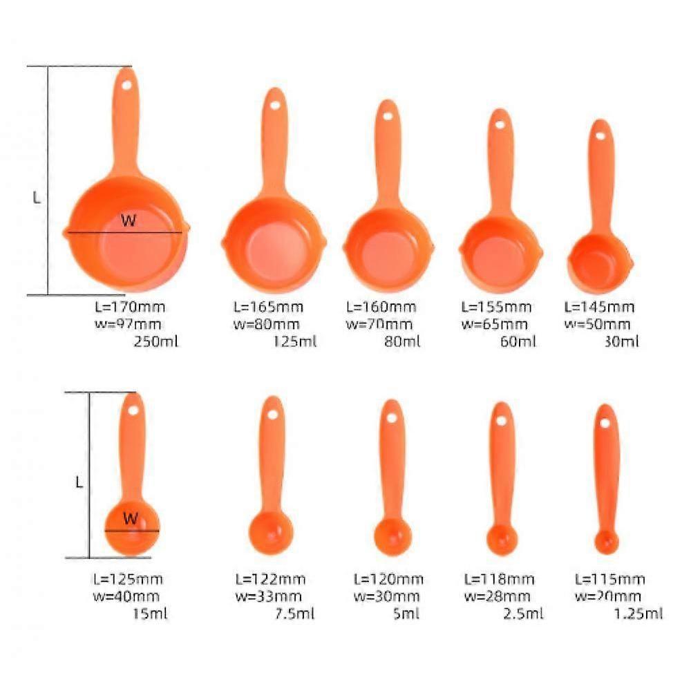 Plastic Measuring Spoon, Measuring Cup, Baking Tool, Orange 10-piece Set, Used For Measuring Cake Baking Powder