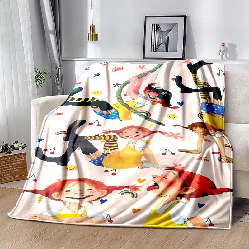 Coperta in Flanella di Pippi Calzelunghe Morbida Calda per Tutte le Stagioni, Design per Campeggio, Viaggio in Auto, Escursionismo Divano, Letto, Ufficio Regalo Perfetto per Feste