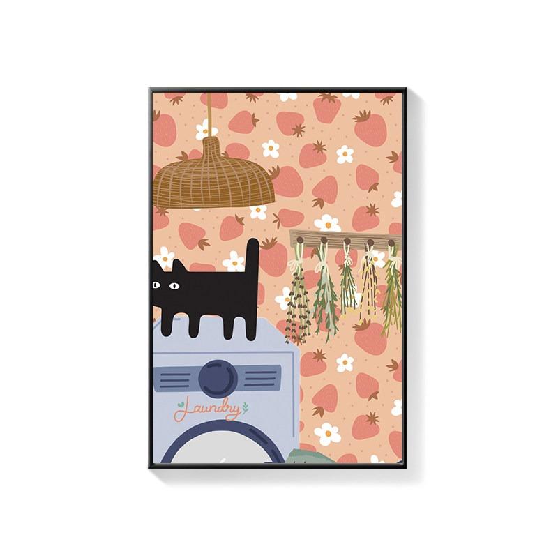 Bathroom Decorative Painting Cat American Retro Toilet Bathroom Canvas Painting Wall Art Poster for Modern Bathroom Home Decor