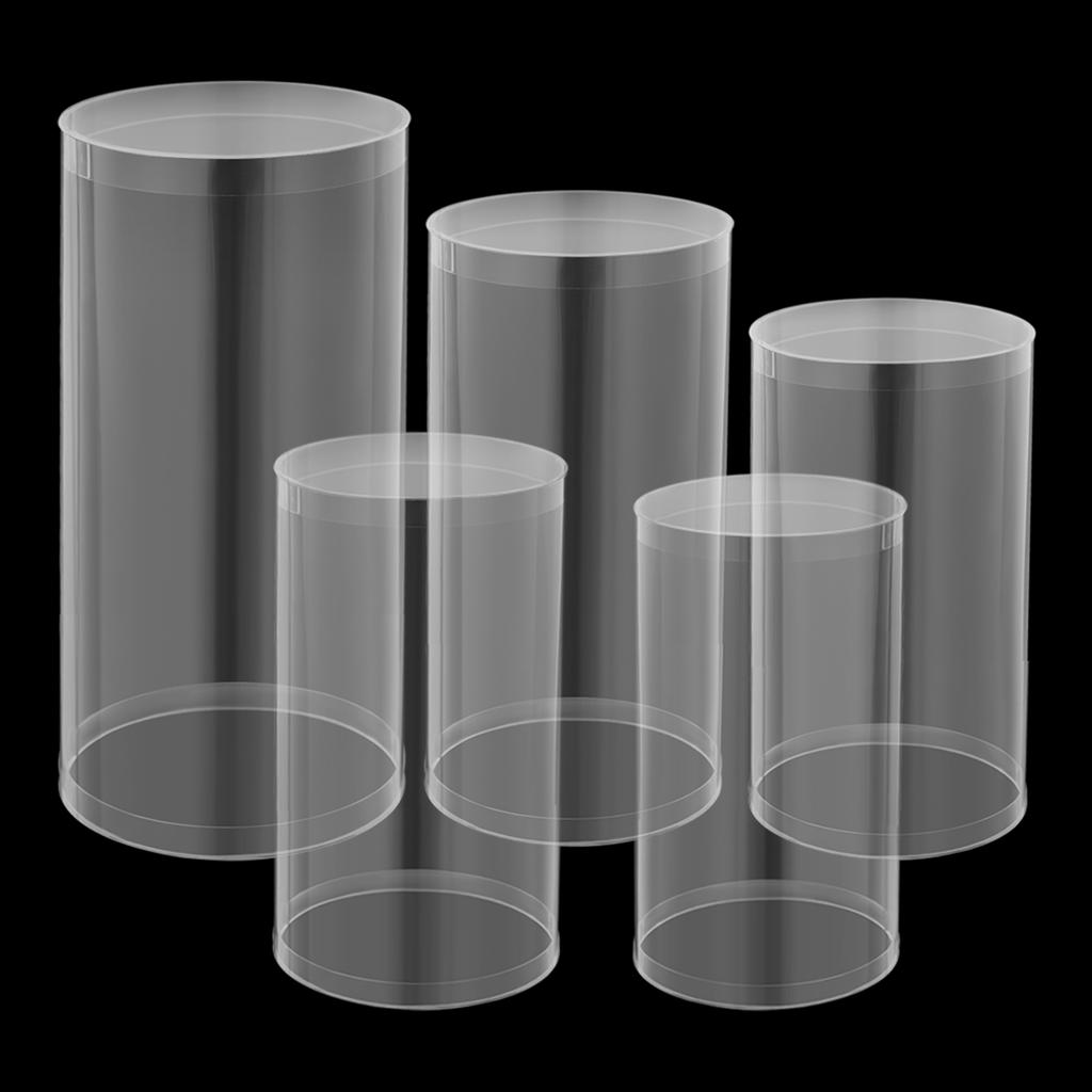 5 pcs Clear Acrylic Pedestal Display Stands Set Clear Cylinder Pedestal Stands Large Cylinder Plinths for Event Decoration