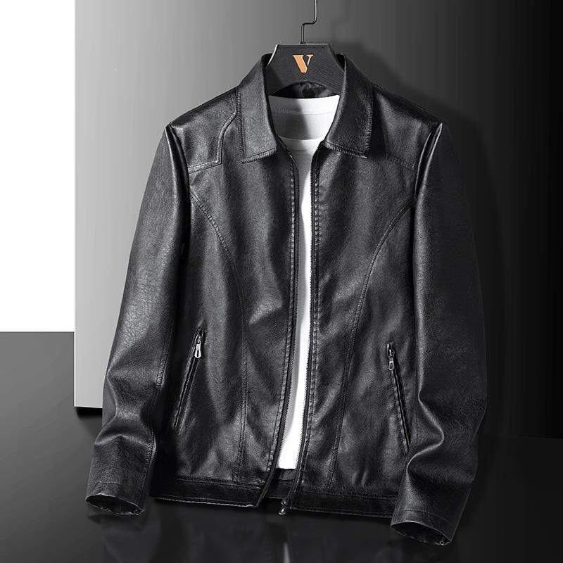 Large size casual men's leather jacket spring and autumn new popular loose and versatile trend top leather jacket jacket