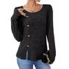 Loose round-Neck Long-Sleeve T-shirt Round Neck Button Long Sleeve Overfit T-shirt Top