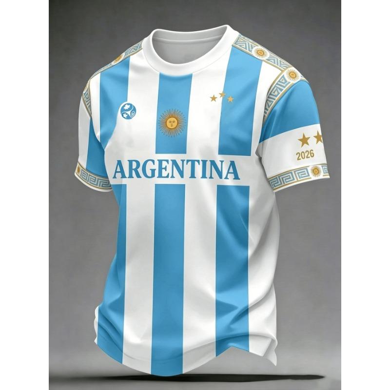 Mannen voetbalshirt in Argentijnse stijl, korte mouw & comfortabel ademend, ronde hals, sport T-shirt geschikt voor sport