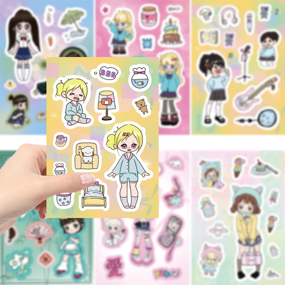 8 Korean Q Version Girl Collage Hand-on DIY Decoration Mobile Phone Case Decoration Waterproof Stickers