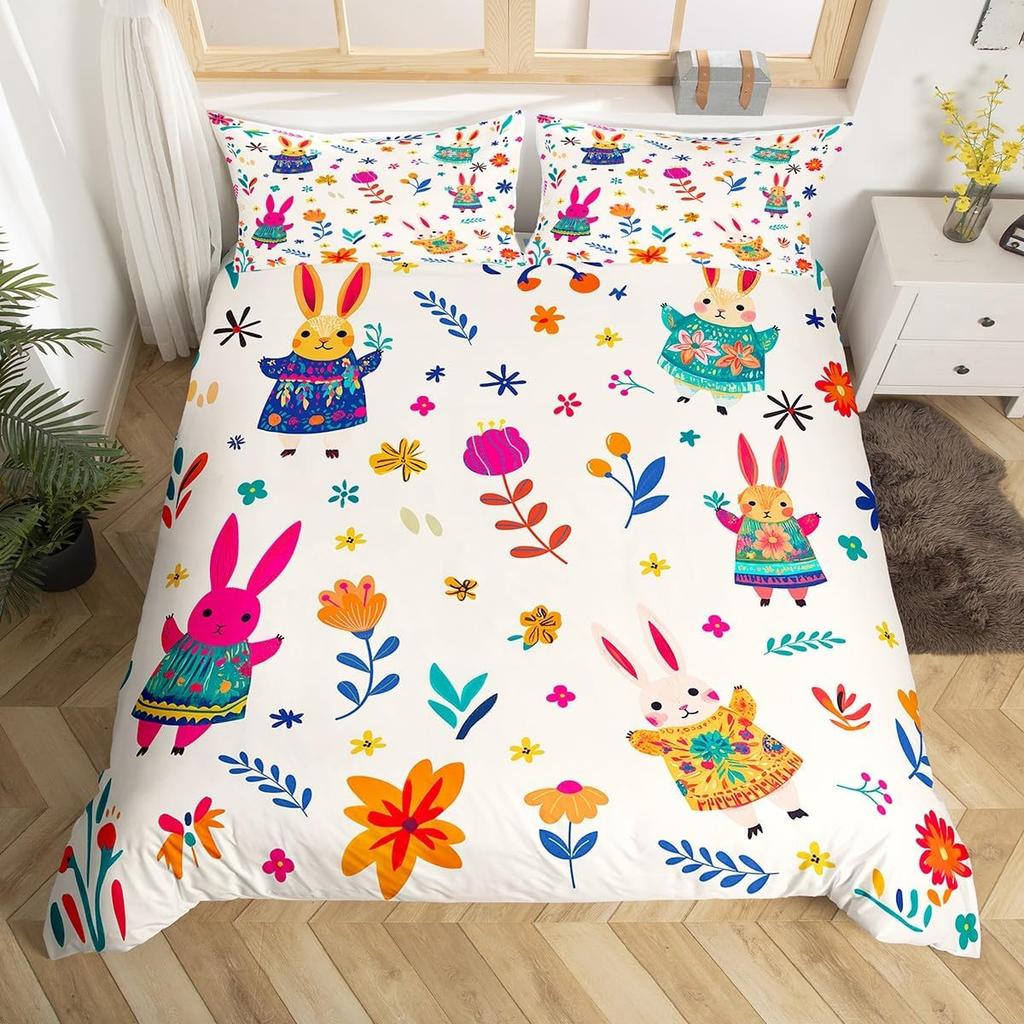 Lieblicher Igel Bettbezug Twin King Hippie Ausgefallen Blume Bettwäsche Set für Kinder Jungen Mädchen Lustiger Tribal Igel Bettdeckenbezug