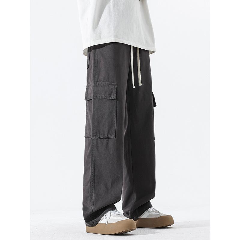 Mingge | Spring new big pocket overalls men's solid color simple and versatile loose straight casual pants