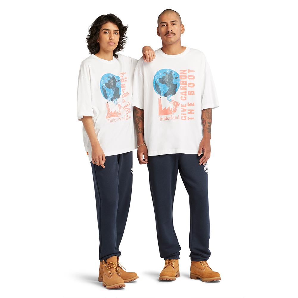 Timberland Letter Pattern Printed Casual Loose Round Neck Short Sleeve T-Shirt Unisex Tops White A6QAH-100