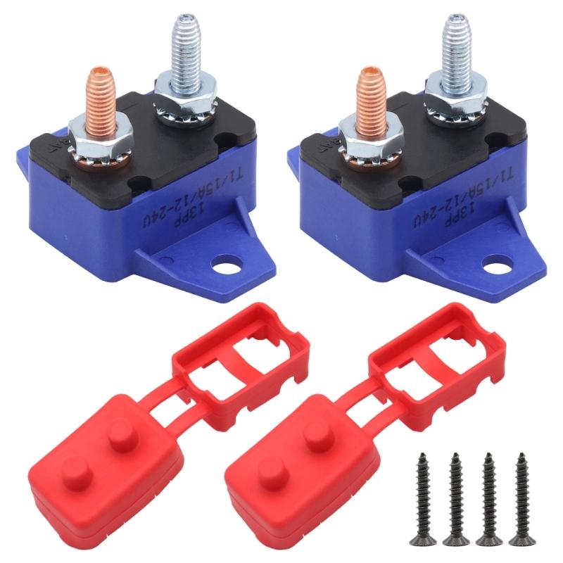 2Pieces 15A Automatic Reset Circuit Breakers Overcurrent Protectors 6-28VDC Systems Plastic Housing Mounting Wing Design