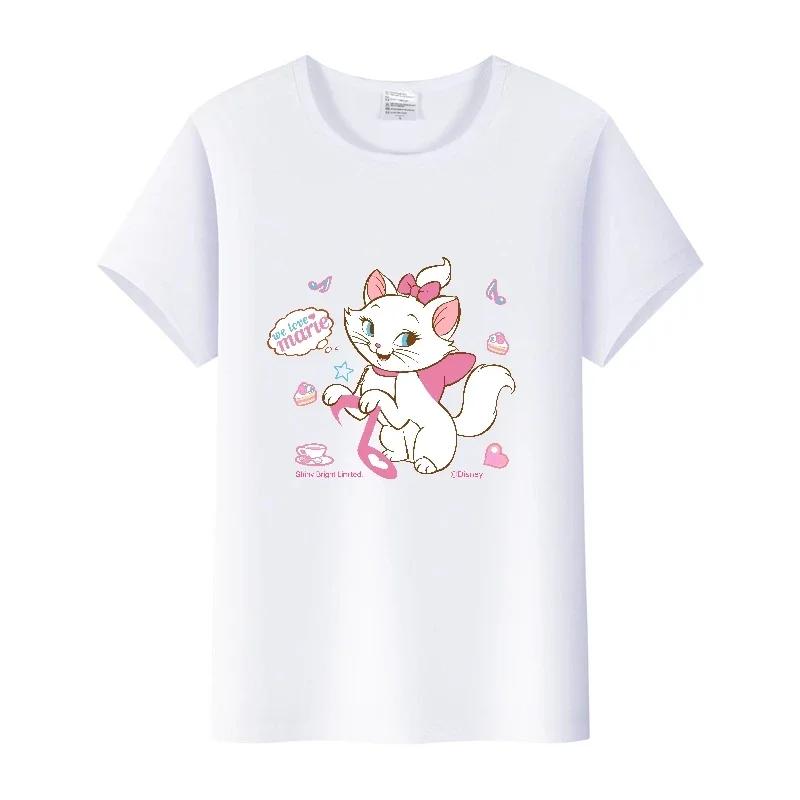 Kpop Fashion Disney Marie Cat Cartoon Love Woman Tees 2023 Summer Tops Short Sleeve Girl T-Shirts Oversized Clothes Mens Blouses
