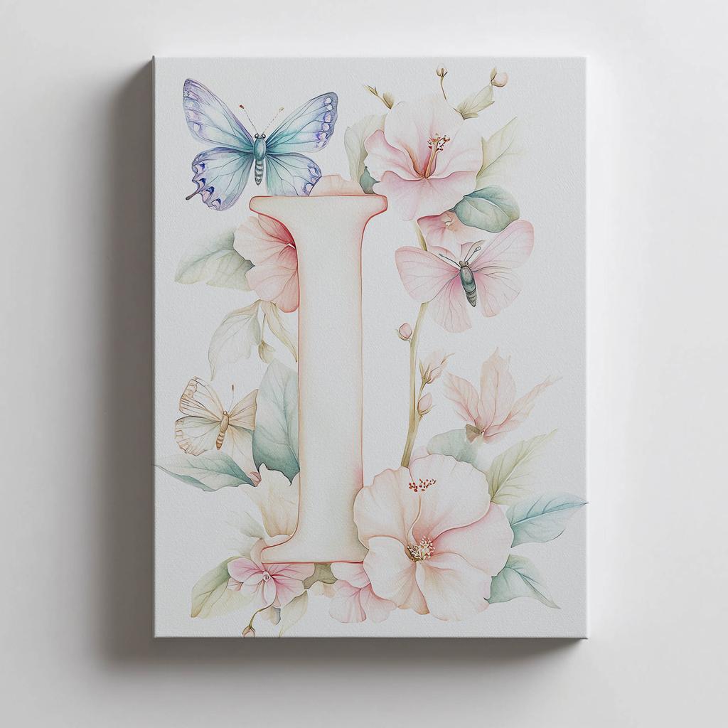 Poster "I" With Hibiscus Flowers Poster "I" With Hibiscus Flowers, 50X70 Cm, Without Frame, Premium Canvas On Stretcher