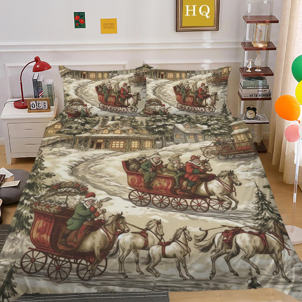 Jultomte Älg 3D-tryckt Polyester Örngott Täcke Två- eller Tredelat Set Tillgängligt