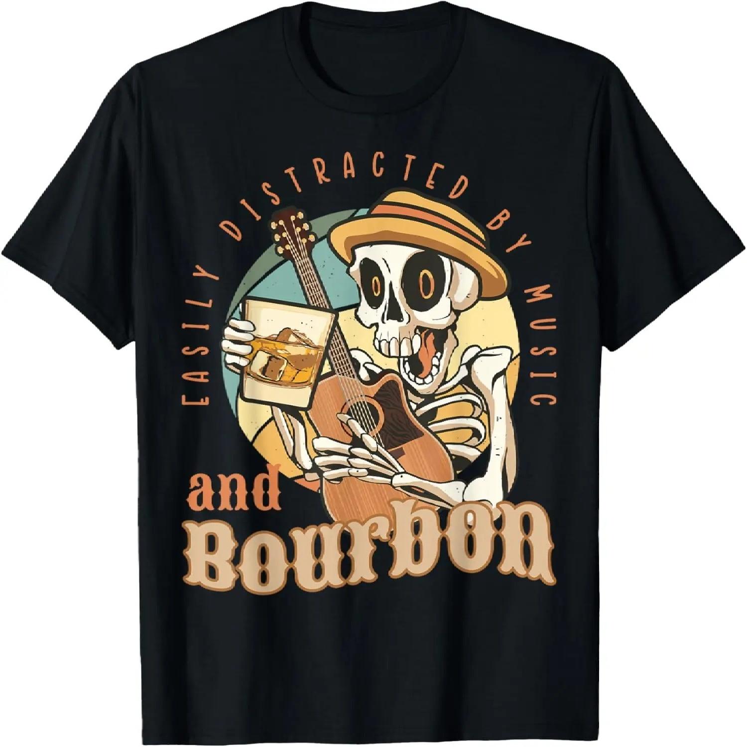 Easily Distracted By Music And Bourbon Funny Bourbon T-Shirt S