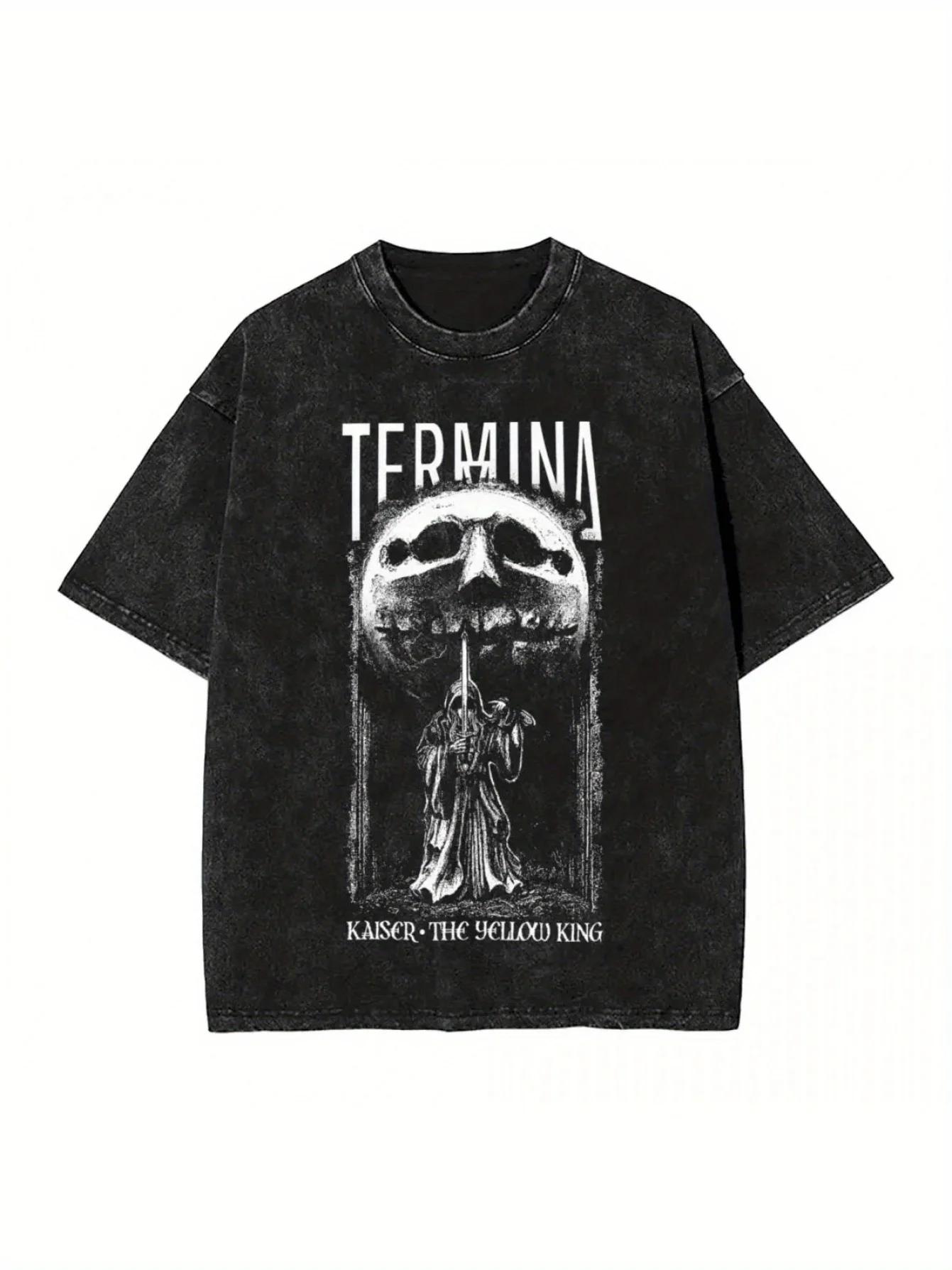 

Washed T Shirts Fear and Hunger Termina Kaiser The Yellow King Hip Hop TShirts Oversize Streetwear Tops Tee Shirt for Unisex Women S