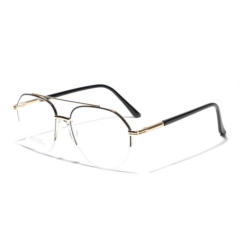Glasses Metal Double Beam Toad Half Frame Plain Mirrors Saddle Nose Pad Flat Mirrors Women'S Glasses Men