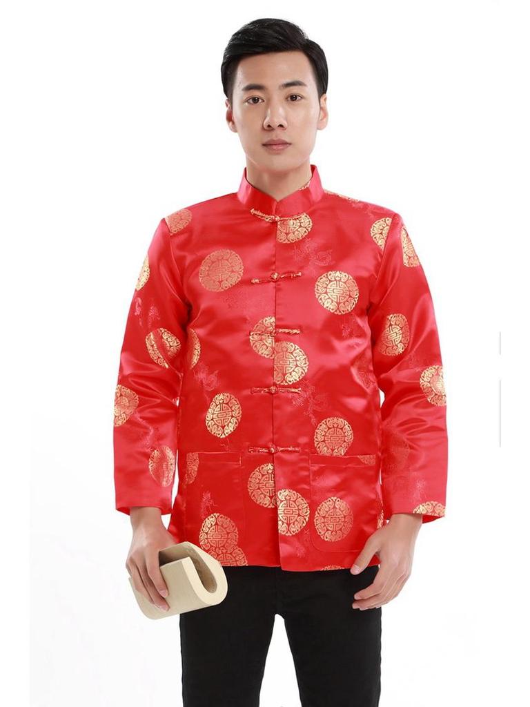 Chinese Style Tang Suit for Couples - Men's & Women's Spring/Autumn Long Sleeve Celebration Coat for Middle-Aged & Elderly