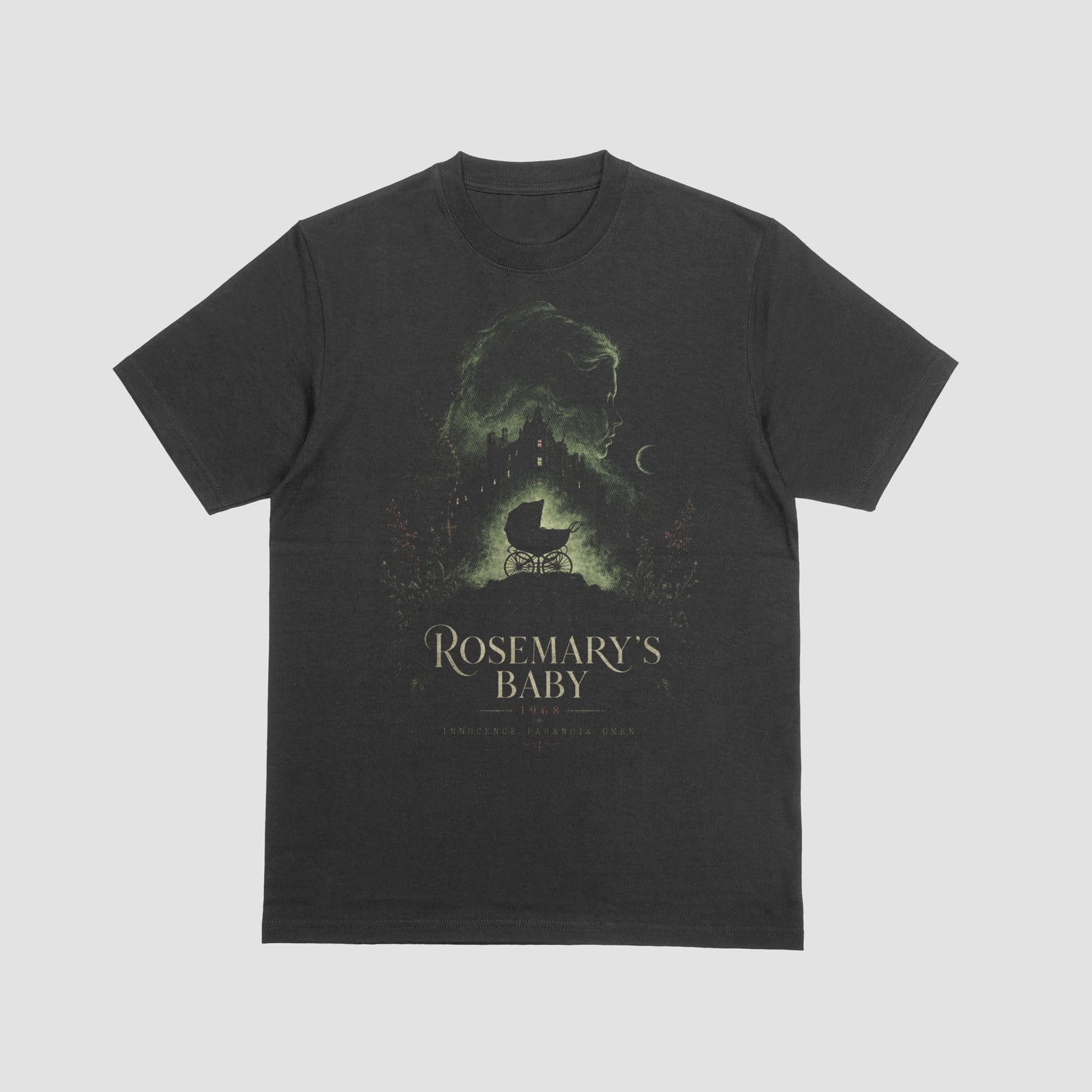 Rosemary s Baby Distressed Acid Washed Black T-Shirt Cult Horror Movie Tee 2XL
