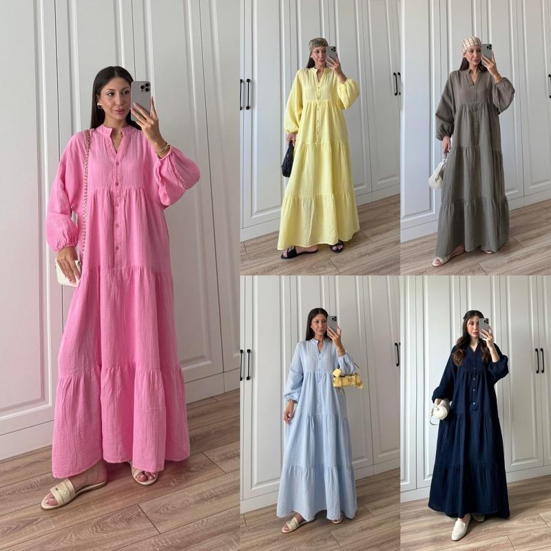 Women's Maxi Dress Long Sleeve Tiered A Line Loose Fit Casual Boho Long Dress