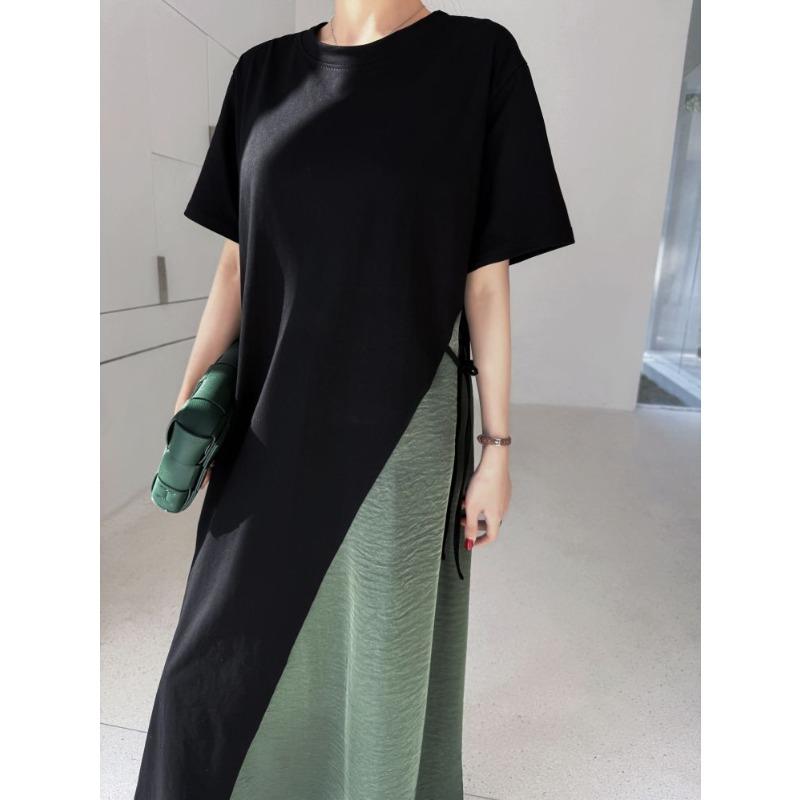 Dimanaf 2025 Summer Plus Size Dress Women Casual Vintage Long Dress Loose Basic Cotton O-Neck Dress