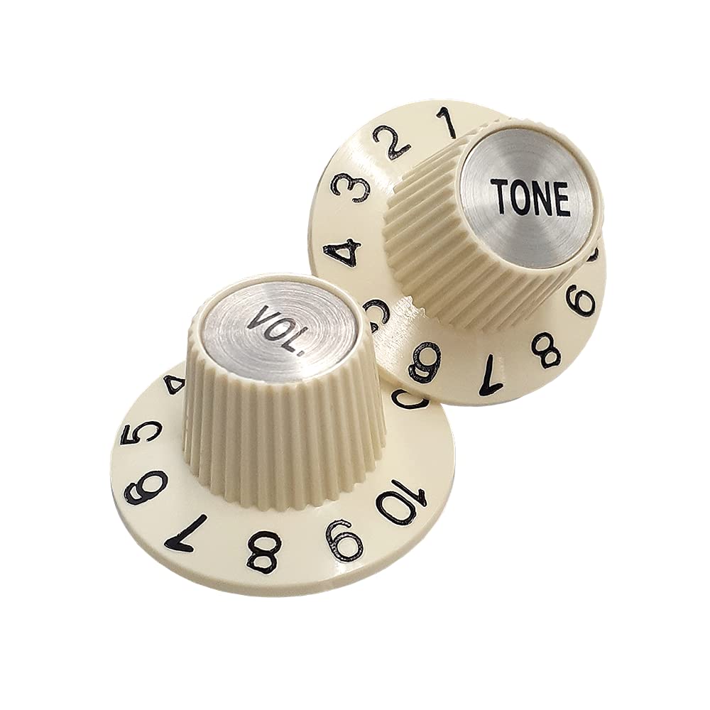 YJB PARTS Sombrero Knob, Silver Top, Inch (Aged WhiteVOL.+ TONE)