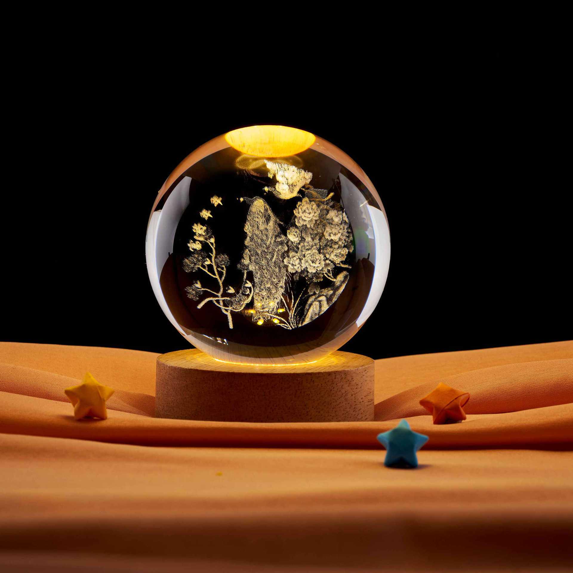 Peony Crystal Ball 3D Carved Night Light - Elegant Qixi Festival Gift Ornament