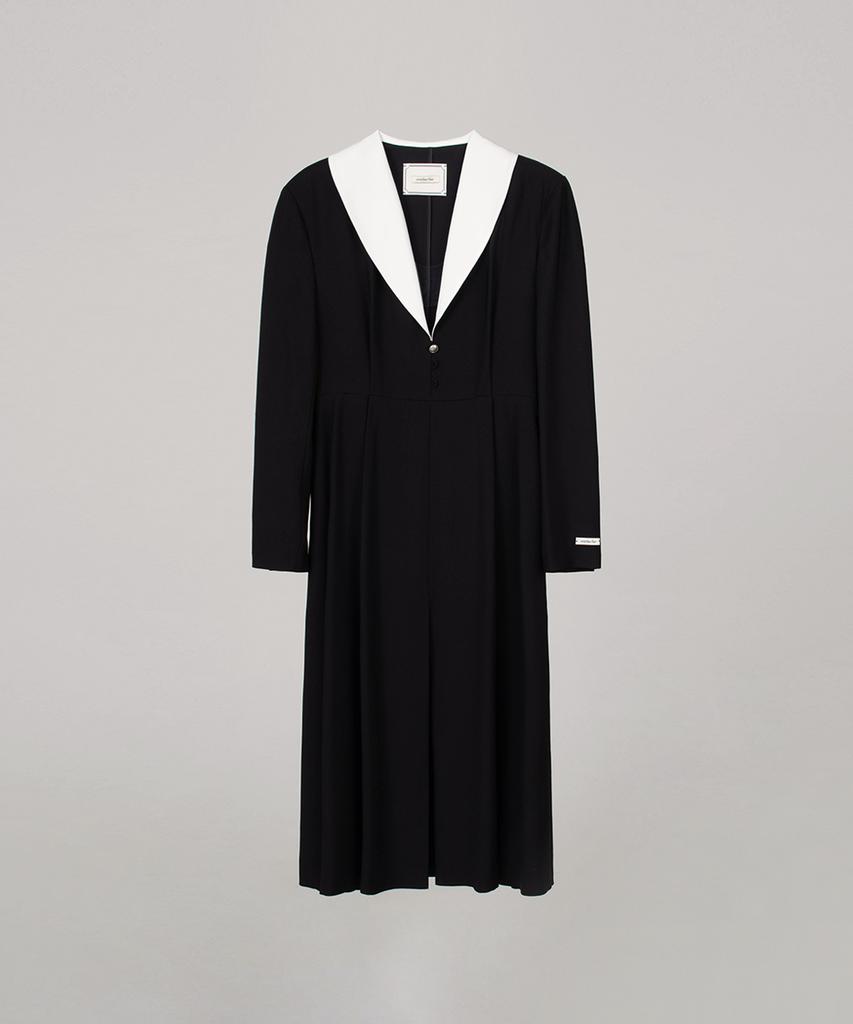 Obeodyupeulleeo Shawl Collar Long Dress_White/Black