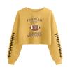 Damen Stilvolles Retro-Print Fußballbauchfreies Langarm-Pullover-Sweatshirt