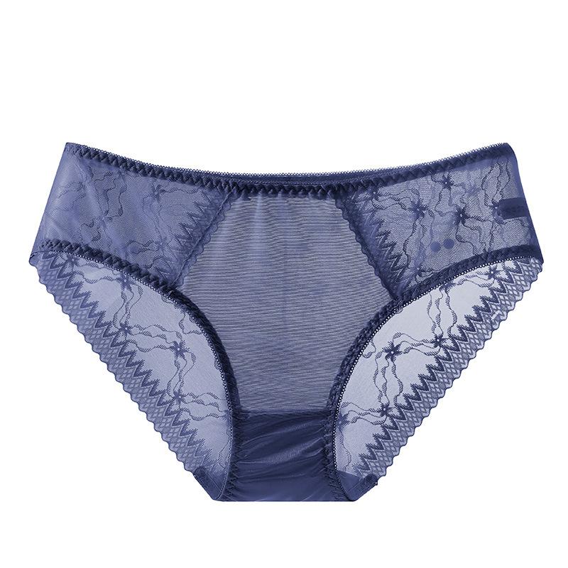 Ladies Summer Sexy Hollow Lace Smooth Ice Silk Breathable Bag Hip Low Waist Triangle Briefs