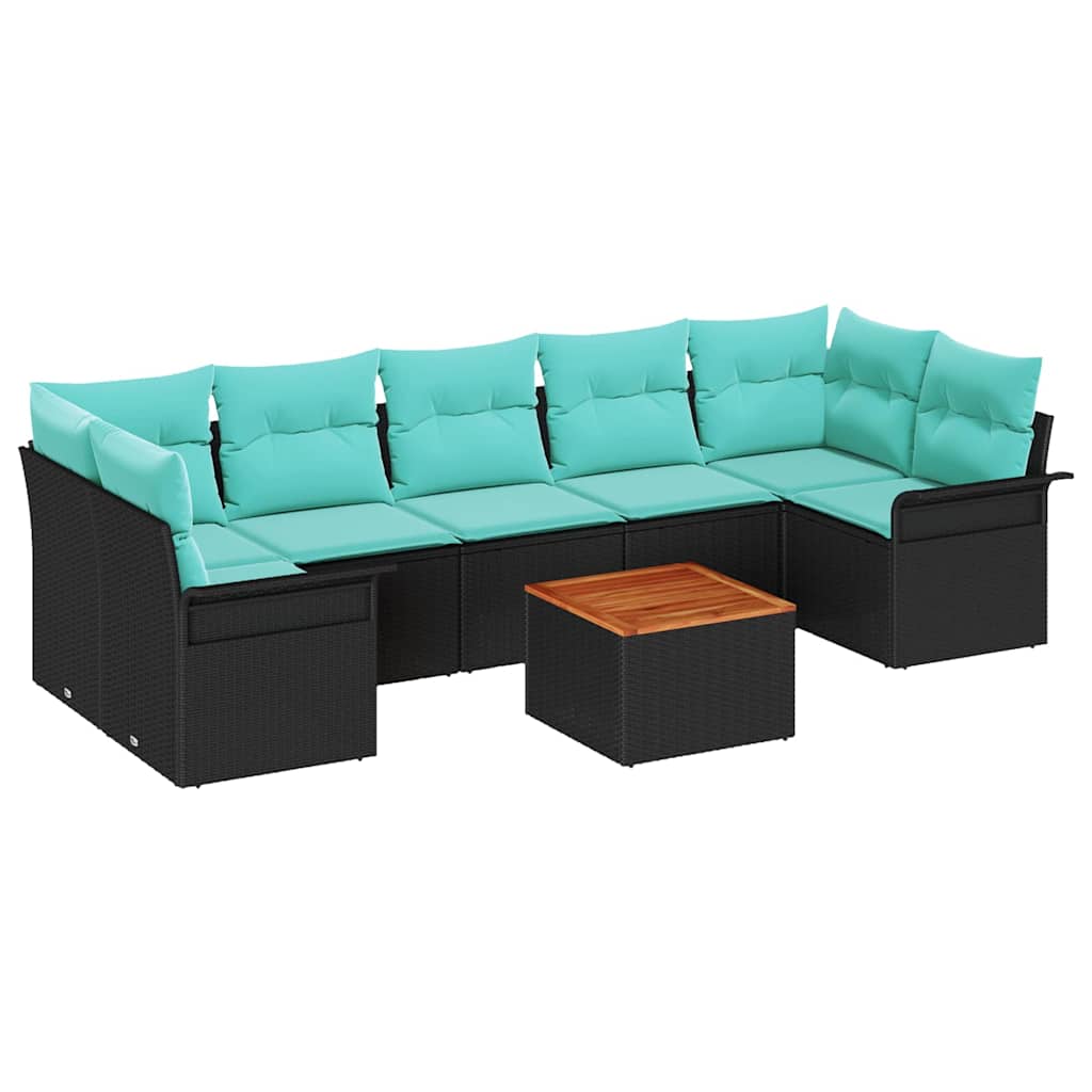 Garden Sofa Set 8 pcs Black and Turquoise Poly Rattan