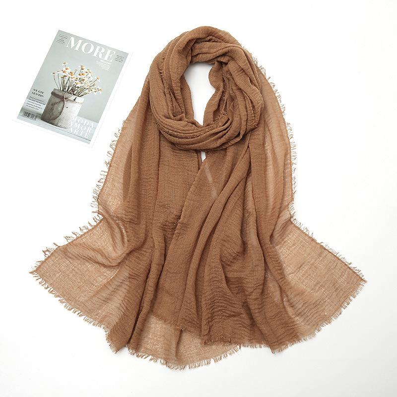 Hot-selling New Simple Solid Color Wrinkled Cotton and Linen Scarf, Soft and Skin-friendly In Winter, Warm Scarf Women