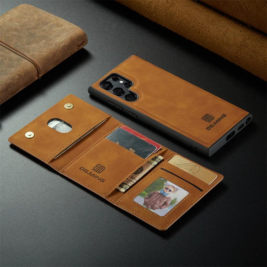 Luxury Magnetic Leather Wallet Case for Samsung Galaxy S25 Ultra S24 S23 S20 S21 S22 Plus Note 20 Kickstand Card Holder Cover