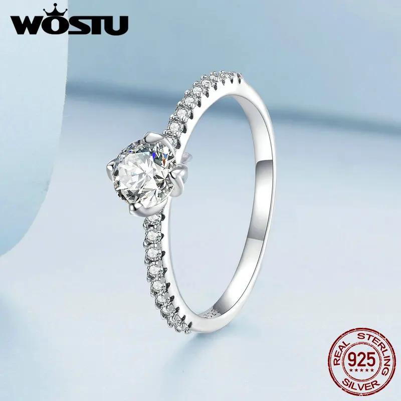WOSTU 925 Silver Simple Stackable Ring For Women Wedding AAA Zircon Band engagement Rings Size 6 7 8 9 10 Jewelry Gift