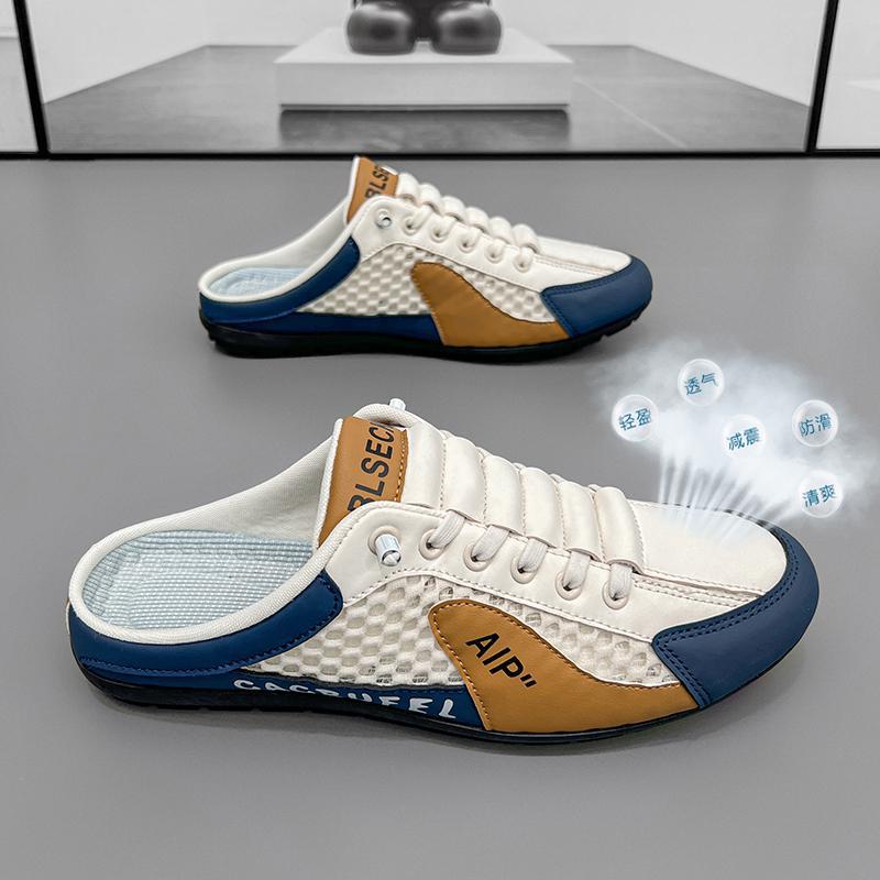 Summer new lace-up men's shoes half slippers board shoes men's one-pedal lazy shoes breathable and lightweight sports and leisure shoes