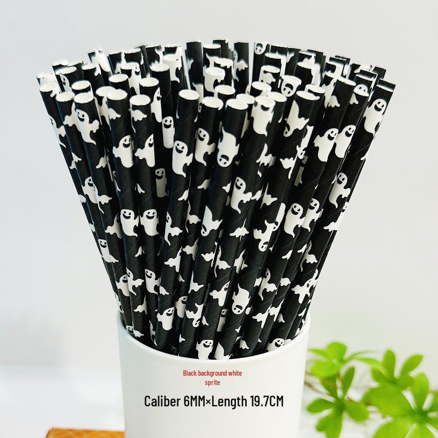 Biodegradable Halloween Paper Straws with Skull and Pumpkin Design
