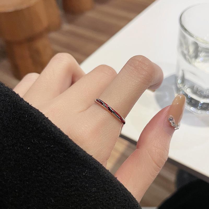 Red Zircon Ring Stacked With Simple French Personality Niche Design Advanced Cold Wind Index Finger Open Ring Woman