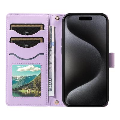 For iPhone 15 Pro Max Crossbody Case Stand Quilted Leather Protective Phone Cover