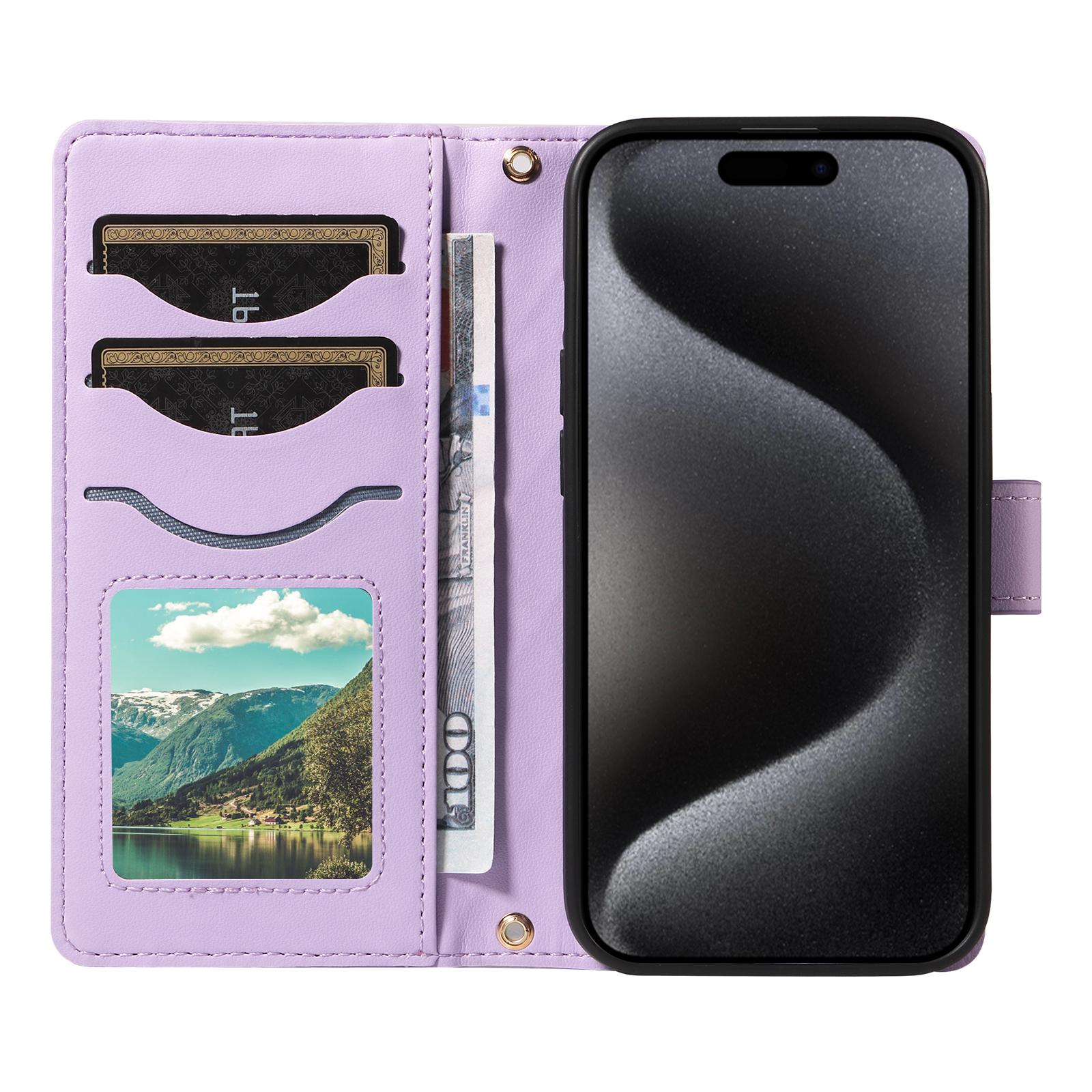 

For iPhone 15 Pro Max Crossbody Case Stand Quilted Leather Protective Phone Cover Blue