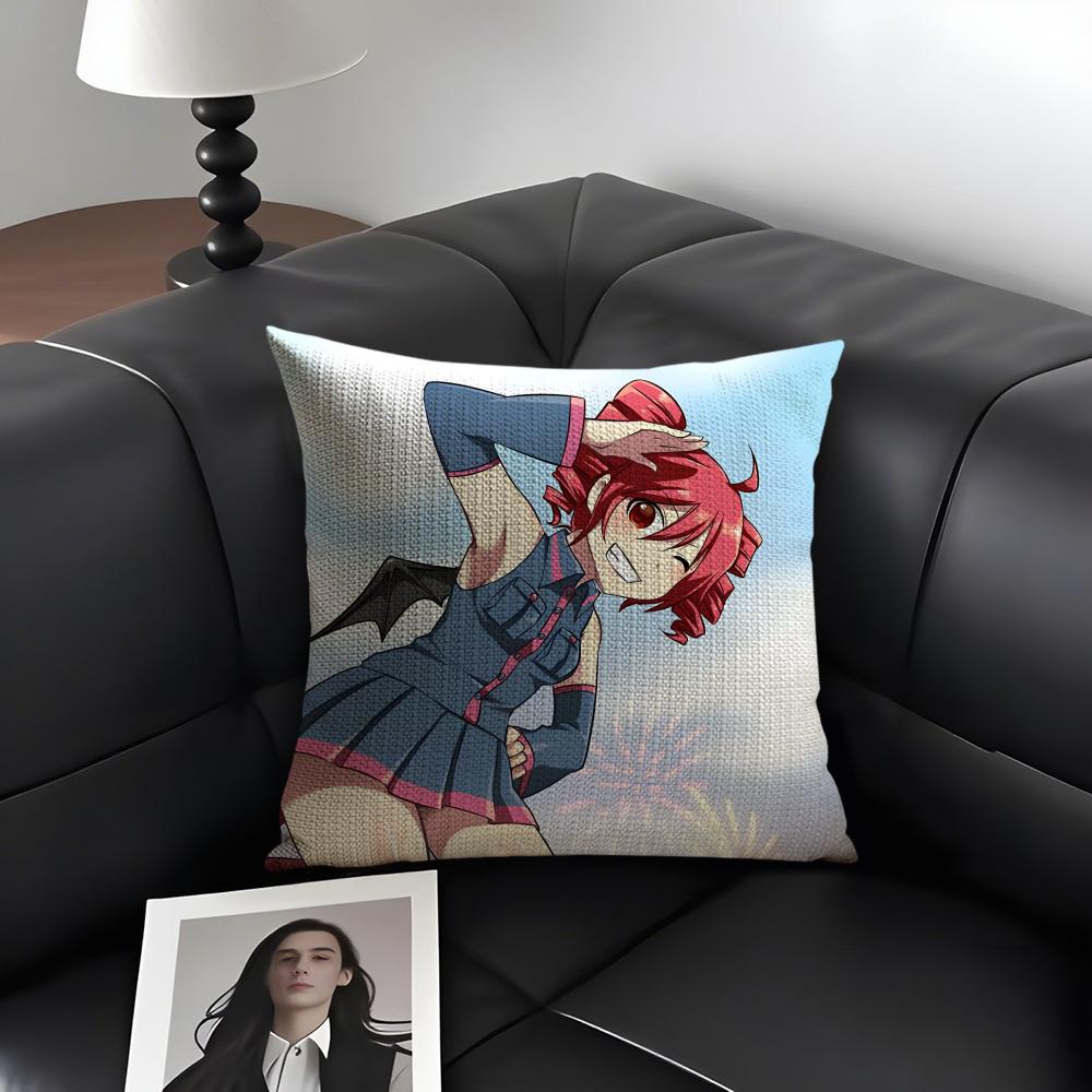 F-Fukouna Girll Kasane Cartoon Cushion Cover Natural Linen Organic Fabric Double-Sided Printing Sofa Home Decor Gift Pillow Case