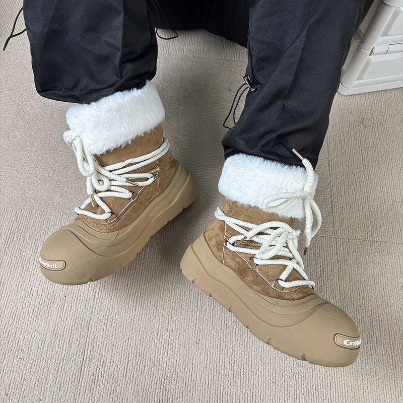 

Wasteland wind thick-soled snow boots couple winter fur integrated fleece thickened warm lace-up big hair boots 44 хакі