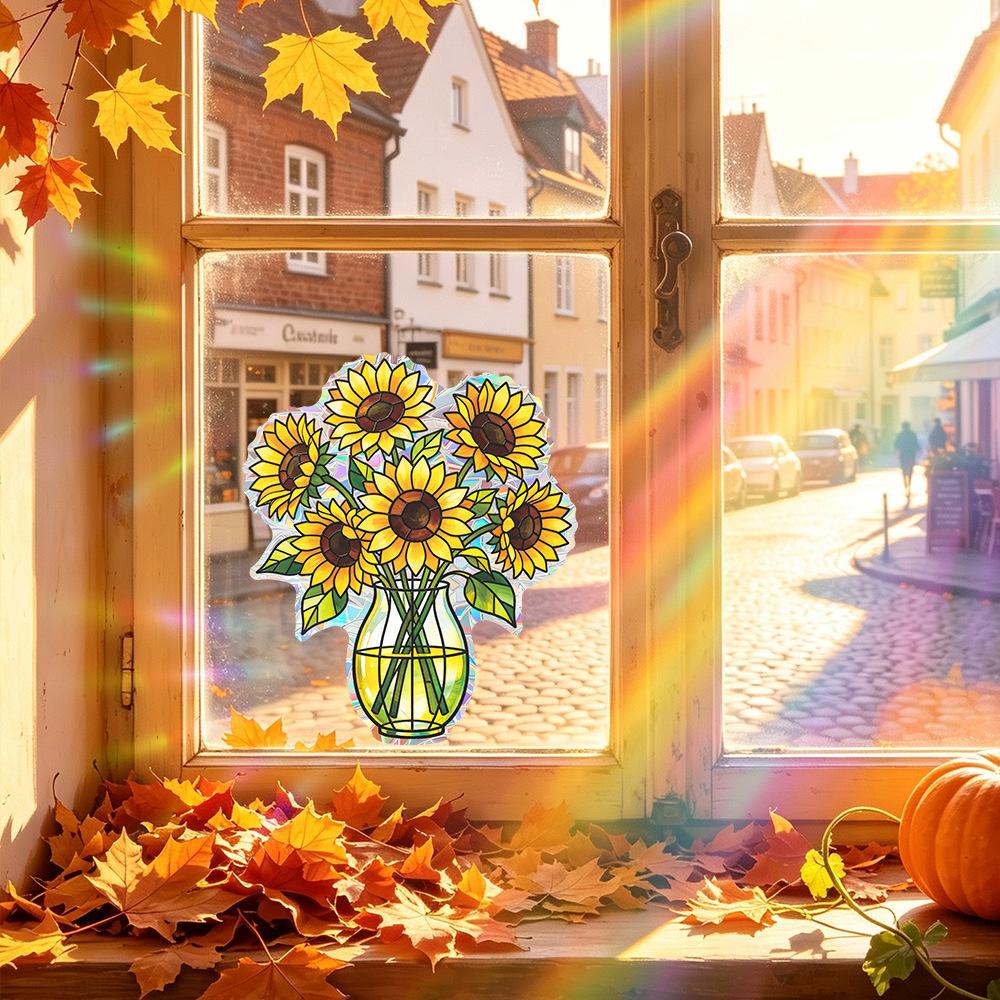 Laser-cut Glass Bottle Sunflower Home Glass Door and Window Decorative Beautifying Sticker