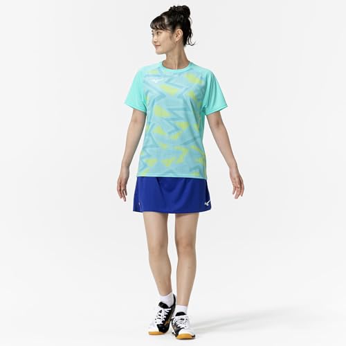 Mizuno Table Tennis Game Shirt, Short Sleeve, JTTA Certified, Moisture-Wicking, Quick-Drying, Unisex, 82JAC104, Blue Radiance